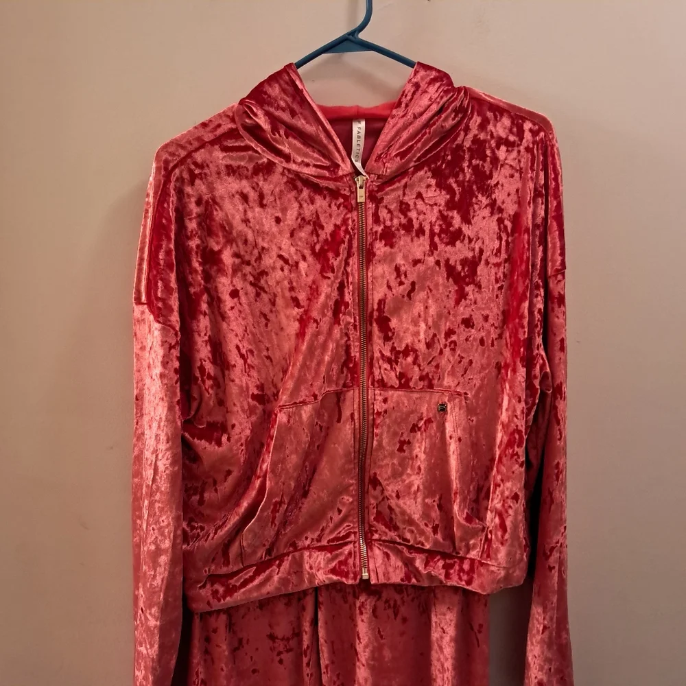 Fabletics Crushed Velvet Pants M Jacket Large Set Go To Wide Leg Strawberry Red